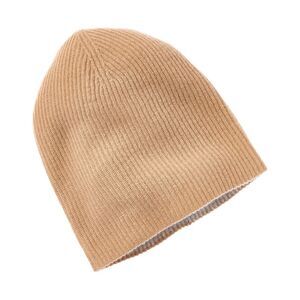 Amicale Cashmere 2 Color Reversible Rib Cashmere Hat, Brown